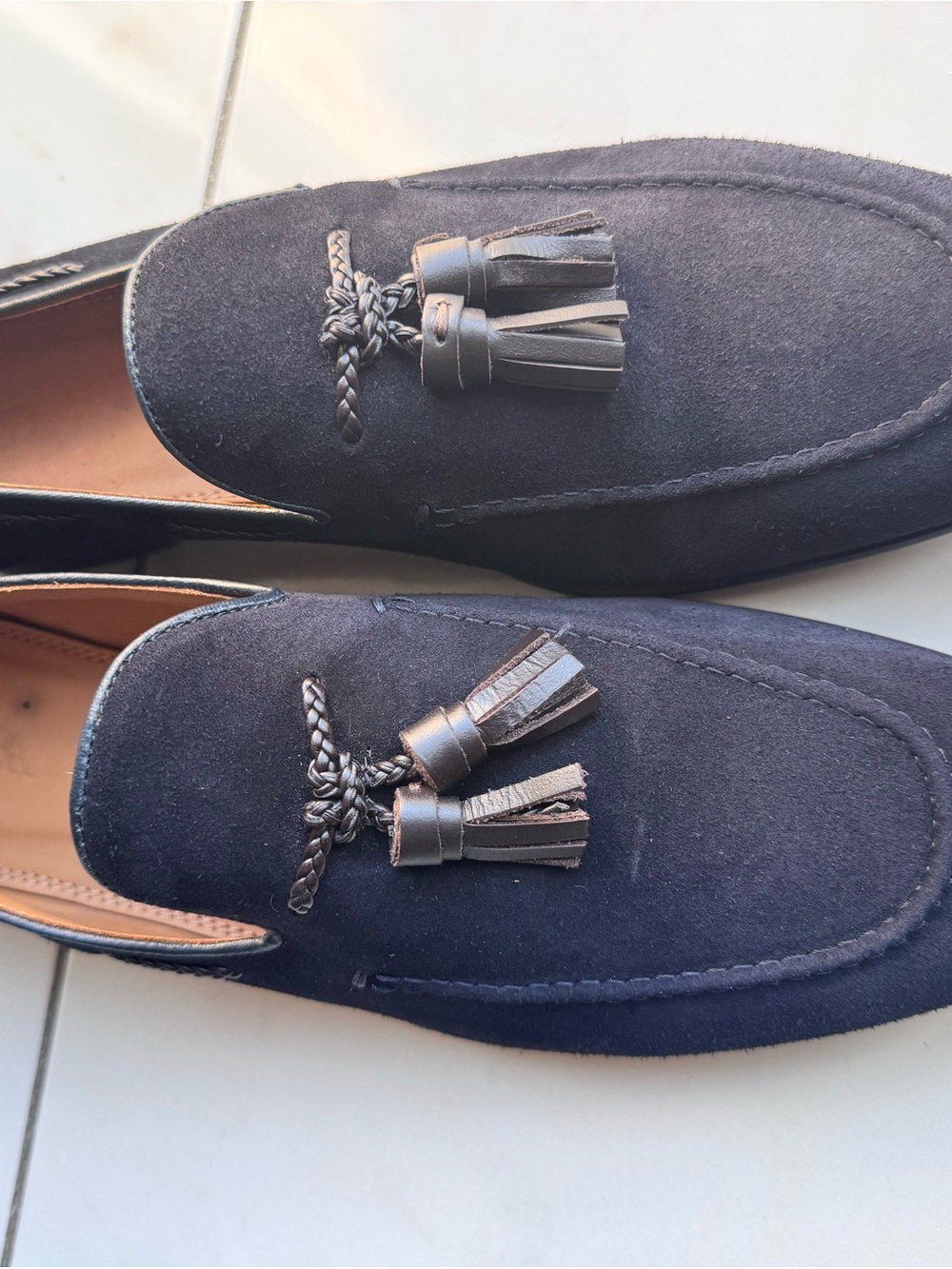 Zara Navy Suede Tassel Loafers